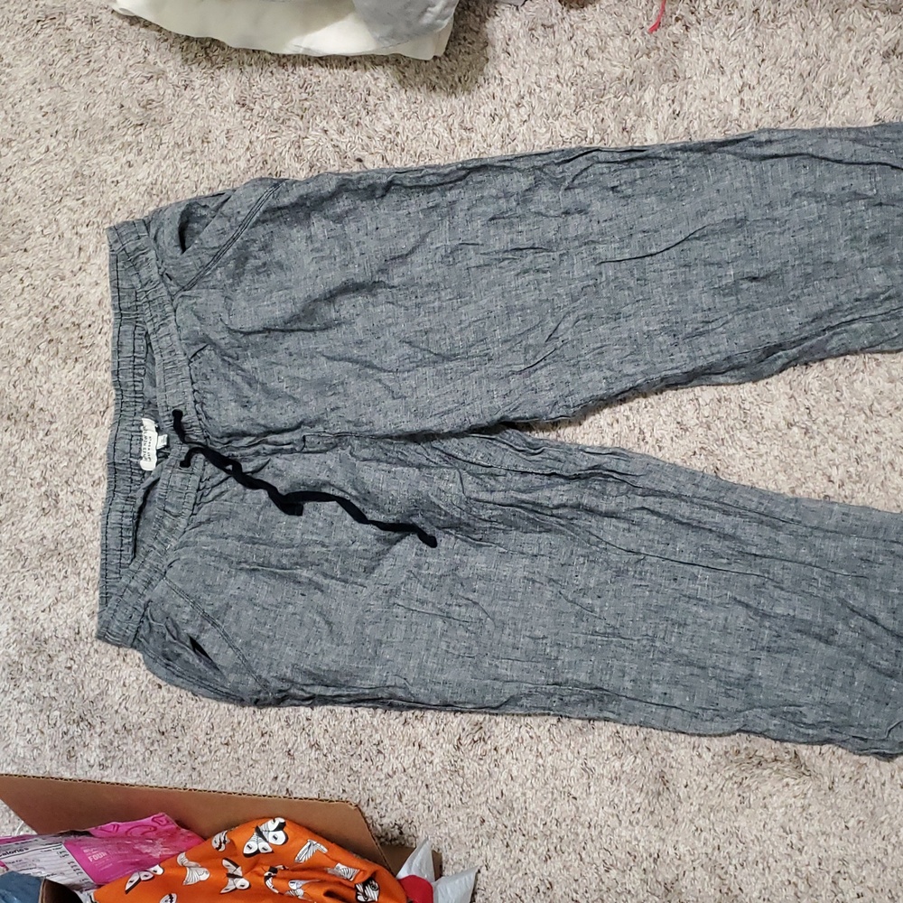 Casual Drawstring Linen-Blend Pants in Charcoal Gray